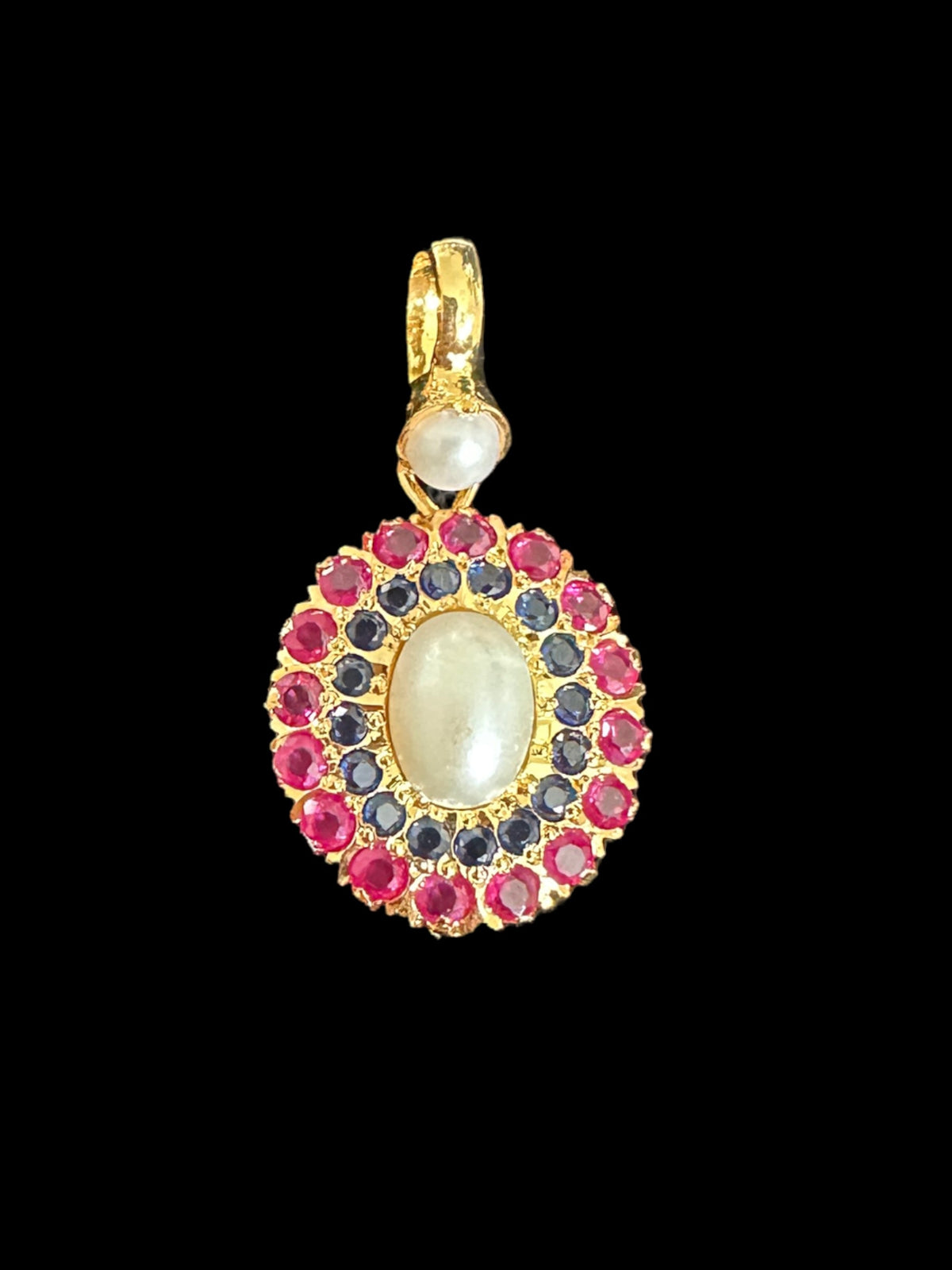 Gold plated jadau silver pendant set in ruby sapphire ( SHIPS IN 5 WEEKS )