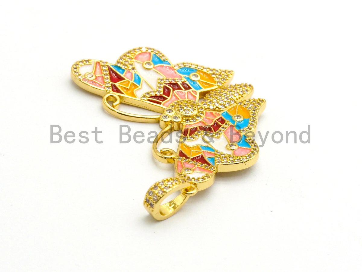 NEW Enamel Colorful Butterfly Pendant,CZ Micro Pave Oil Drop Butterfly pendant,Enamel pendant,Enamel Jewelry,29x44mm,sku#F587