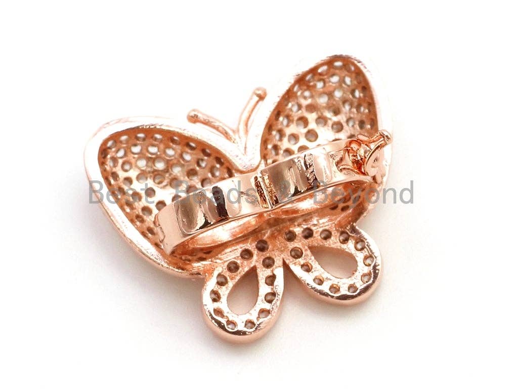 CZ Clear Micro Pave Butterfly Clasp, Cubic Zirconia Clasp/Fastener/ Shortener, Jewelry Buckle, Magnetic Jewelry Findings, 27x22mm,sku#H28
