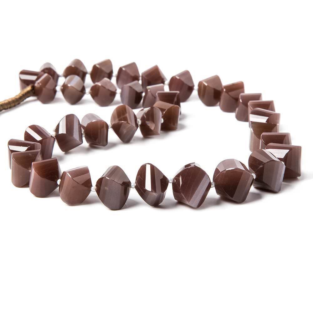 7.5x7.5-13.5x13.5mm Chocolate Moonstone faceted twists 16 inch 36 beads AAA