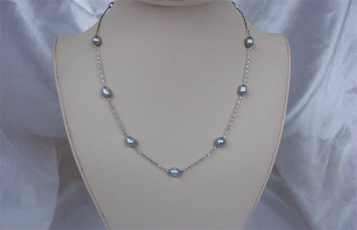 Freshwater Pearl Dainty Silver Chain Necklace, sku#PBW1