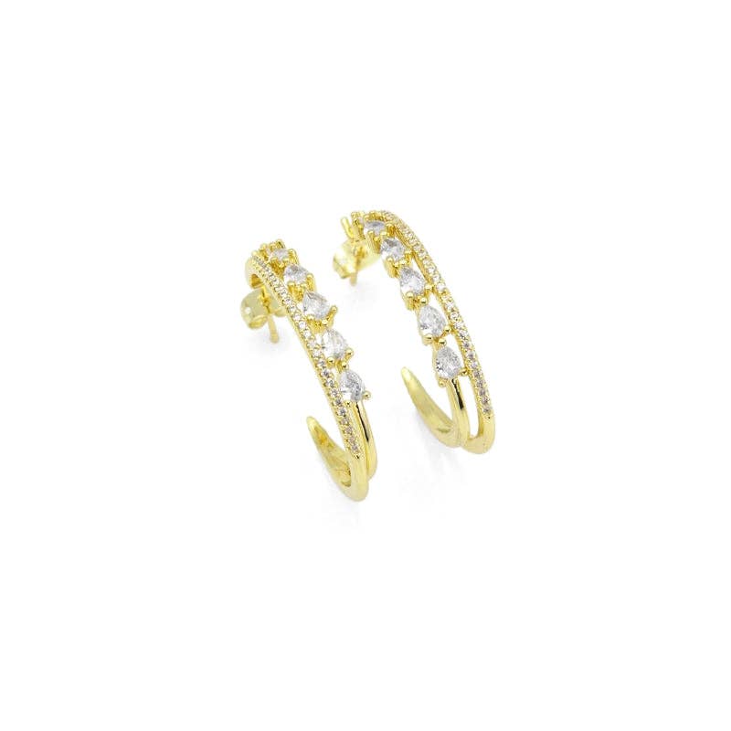 Clear Teardrop CZ Double Line Hoop Earrings, Sku#LX258