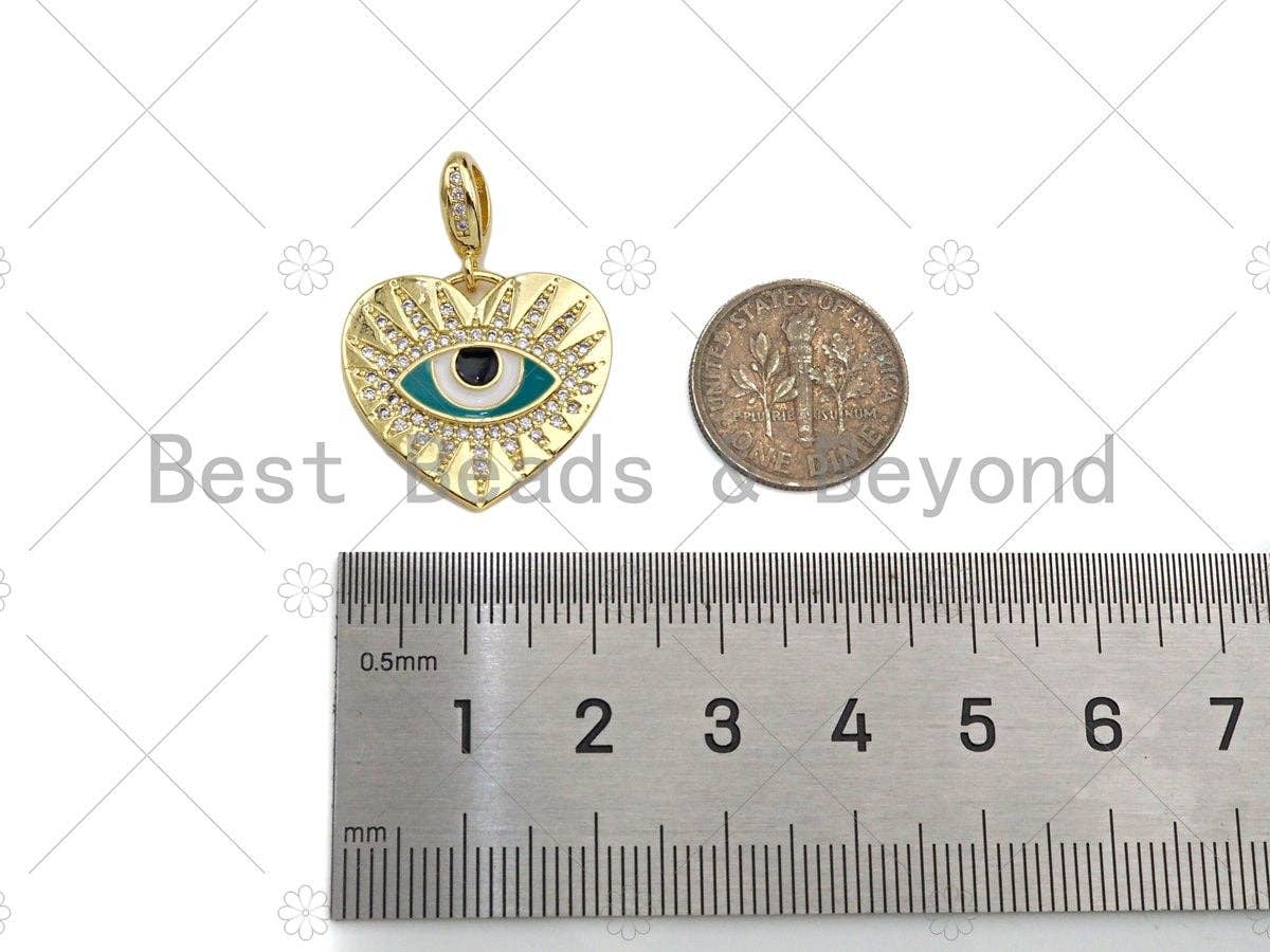 CZ Micro Pave 18k Gold Enamel Evil Eye On Heart Shape Pendant, lk211