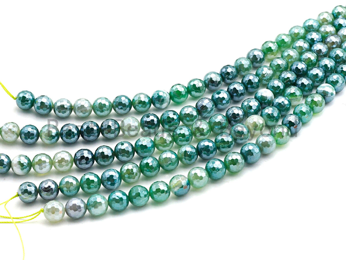 Mystic Plated Faceted Green Agate beads, 6mm/8mm/10mm/12mm Agate Gemstone beads, Natural Agate Beads, 15.5inch strand, SKU#U444