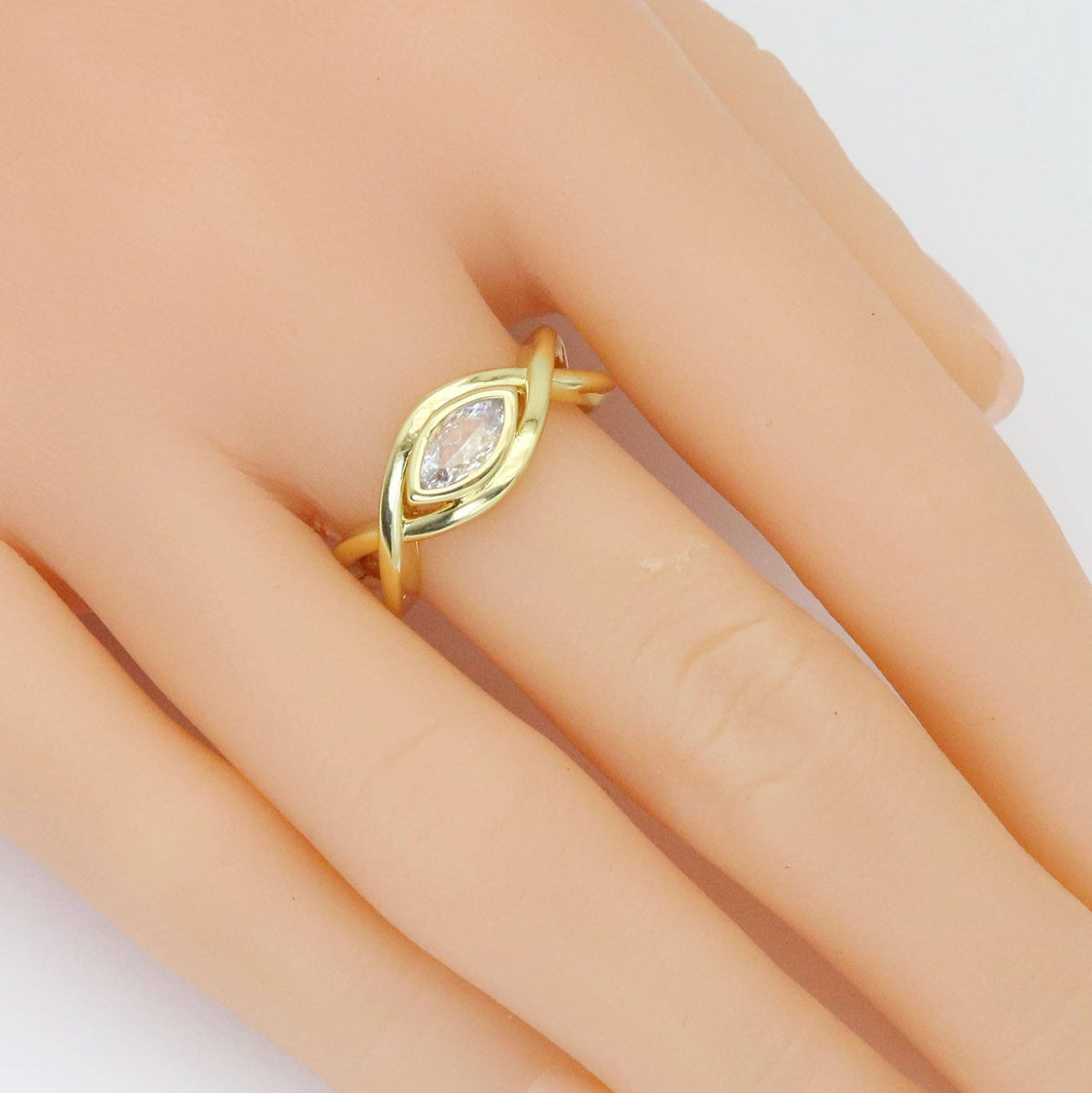 Gold Silver Clear CZ Evil Eye Adjustable Ring, Sku#A236