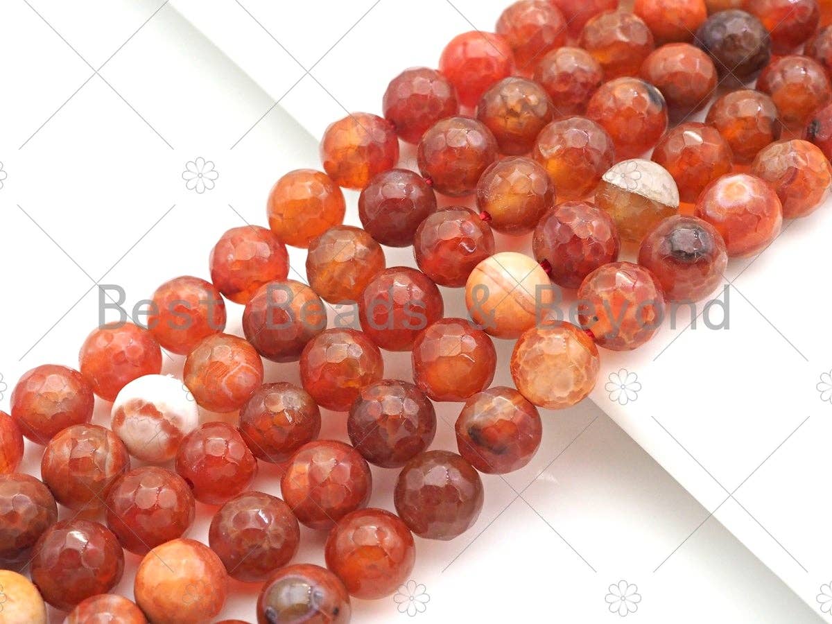 Dark Orange Fire Agate, Round Faceted 12mm, UA141C