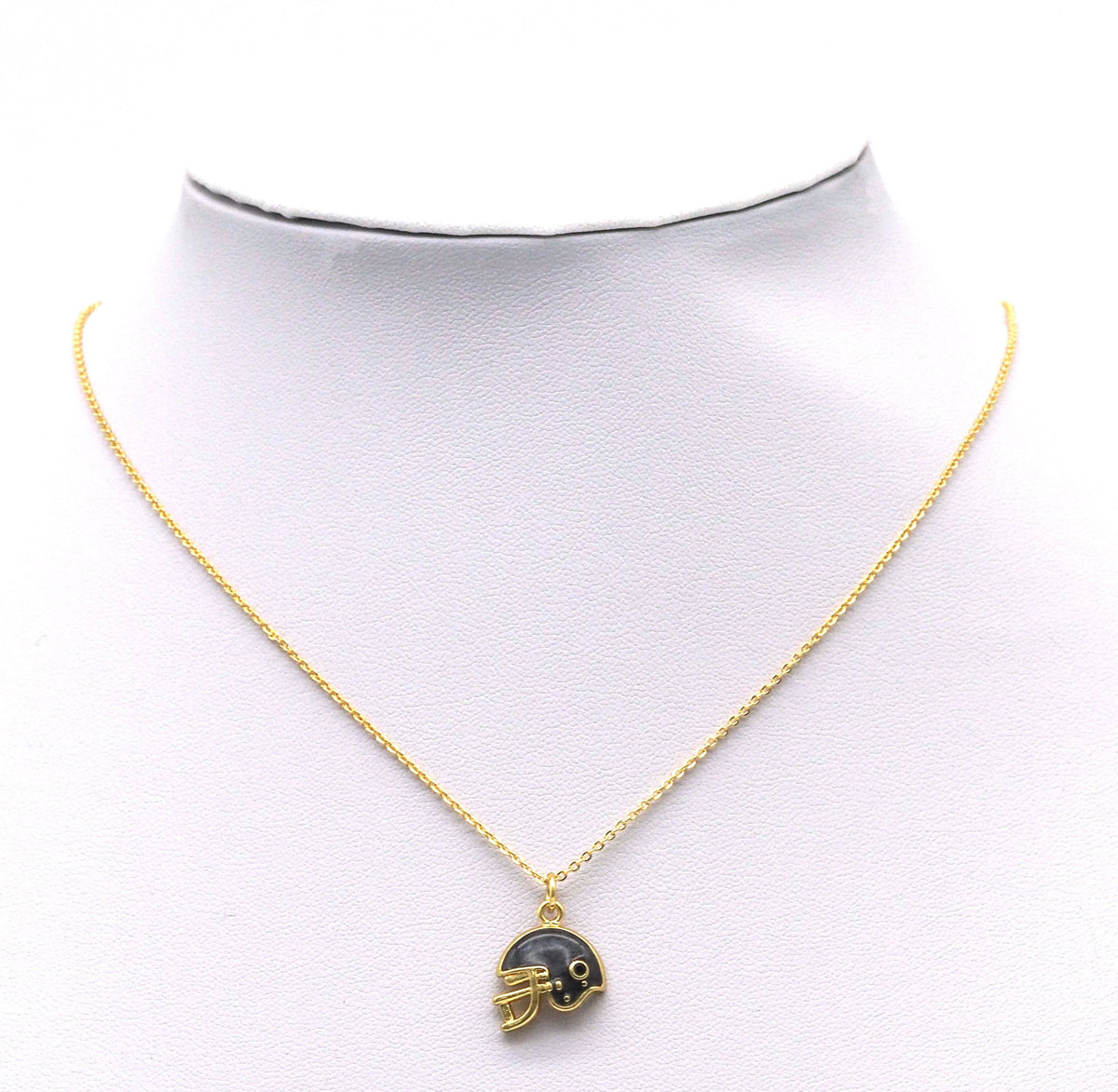 Gold CZ Black Enamel Football Helmet Charm, Sku#Y718