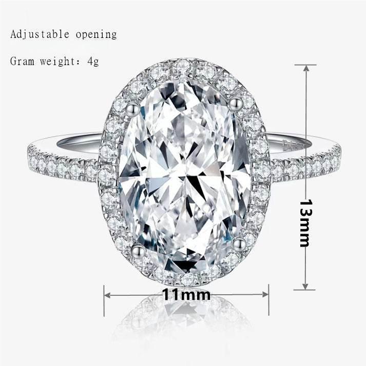 Dazzling 4 Carat Oval-Cut CZ Halo Adjustable Ring with Pave Band, Cubic Zirconia Luxury Design for Men and Women