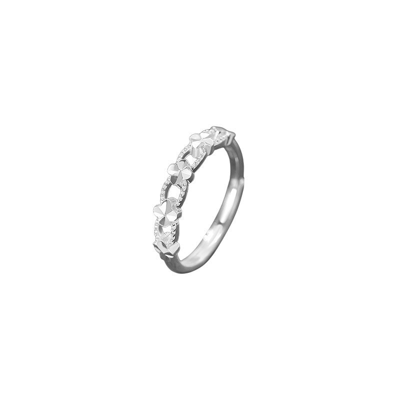 S999 Pure Silver Carved Flower Ring For Women, Light Luxury Minimalist Hollow Floral Forest Style, Premium Open Index Finger Ring