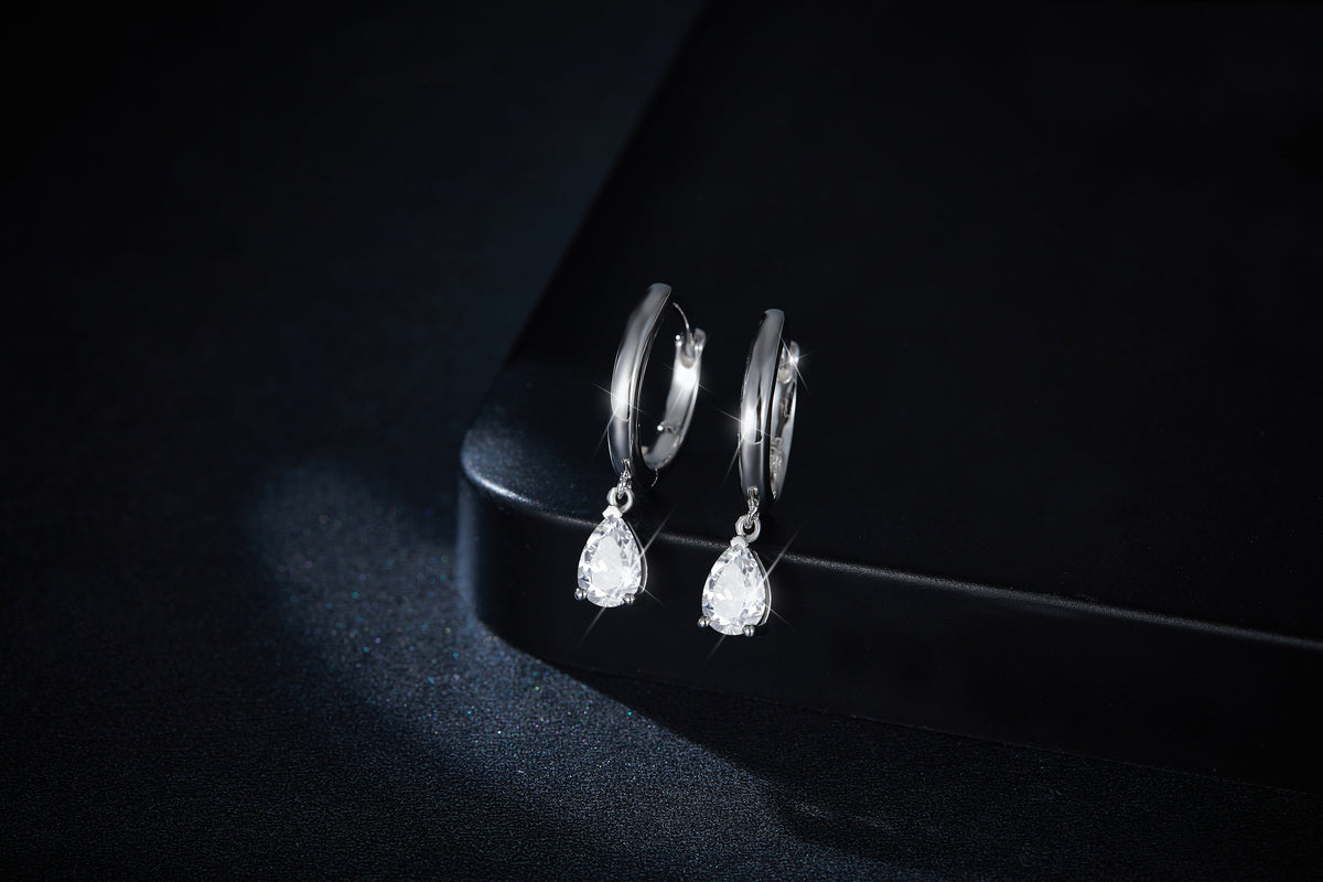 S925 Sterling Silver 4x6mm Pear Cut Moissanite Hoop Earrings Platinum Plated Dangle Huggie Earrings With GRA Certificate Elegant Jewelry Gift Box Set For Women