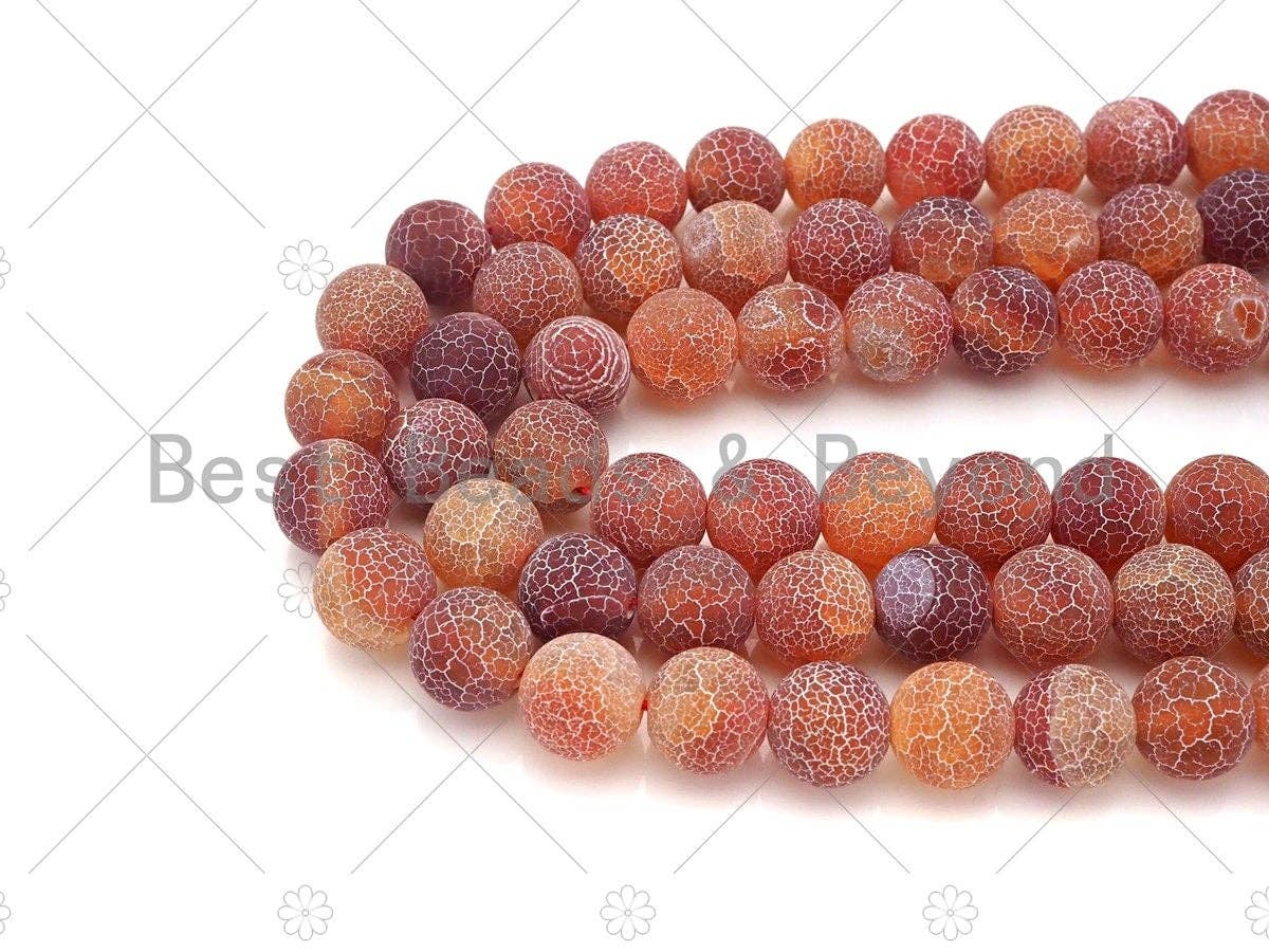 High Quality Natural Red Frosted Matt Fire Agate, Cracked Red Round 6mm/8mm/10mm/12mm Fire Agate, 15.5" Full Strand, sku#UA148