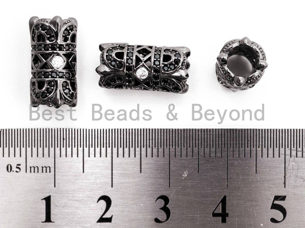 Black CZ Pave On Black Micro Pave Large hole spear shield spacer beads charms/Drum barrel beads, 8x16mm, SKU#G314