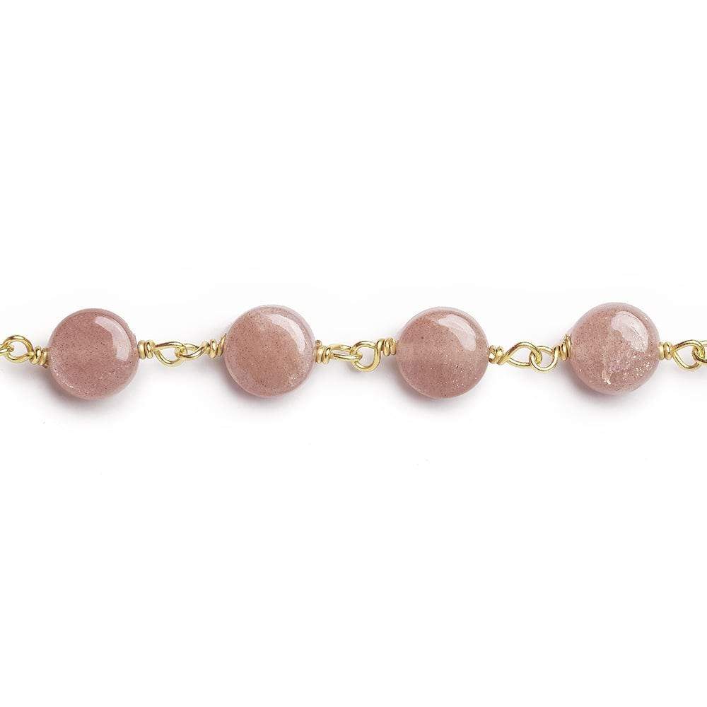 7mm Peach Moonstone puffy plain coin Vermeil Chain by the foot 23 pcs AA