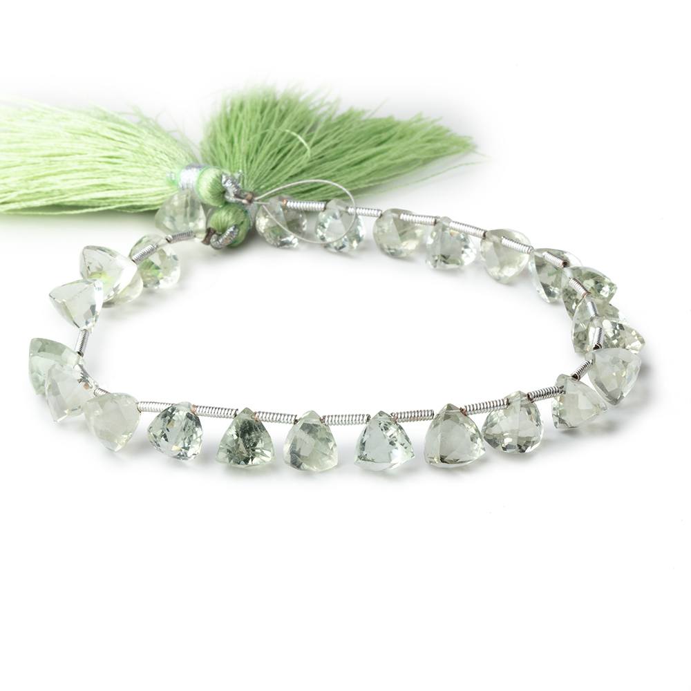 7mm Prasiolite Top Drilled Faceted Trillion Beads 8 inch 24 pieces