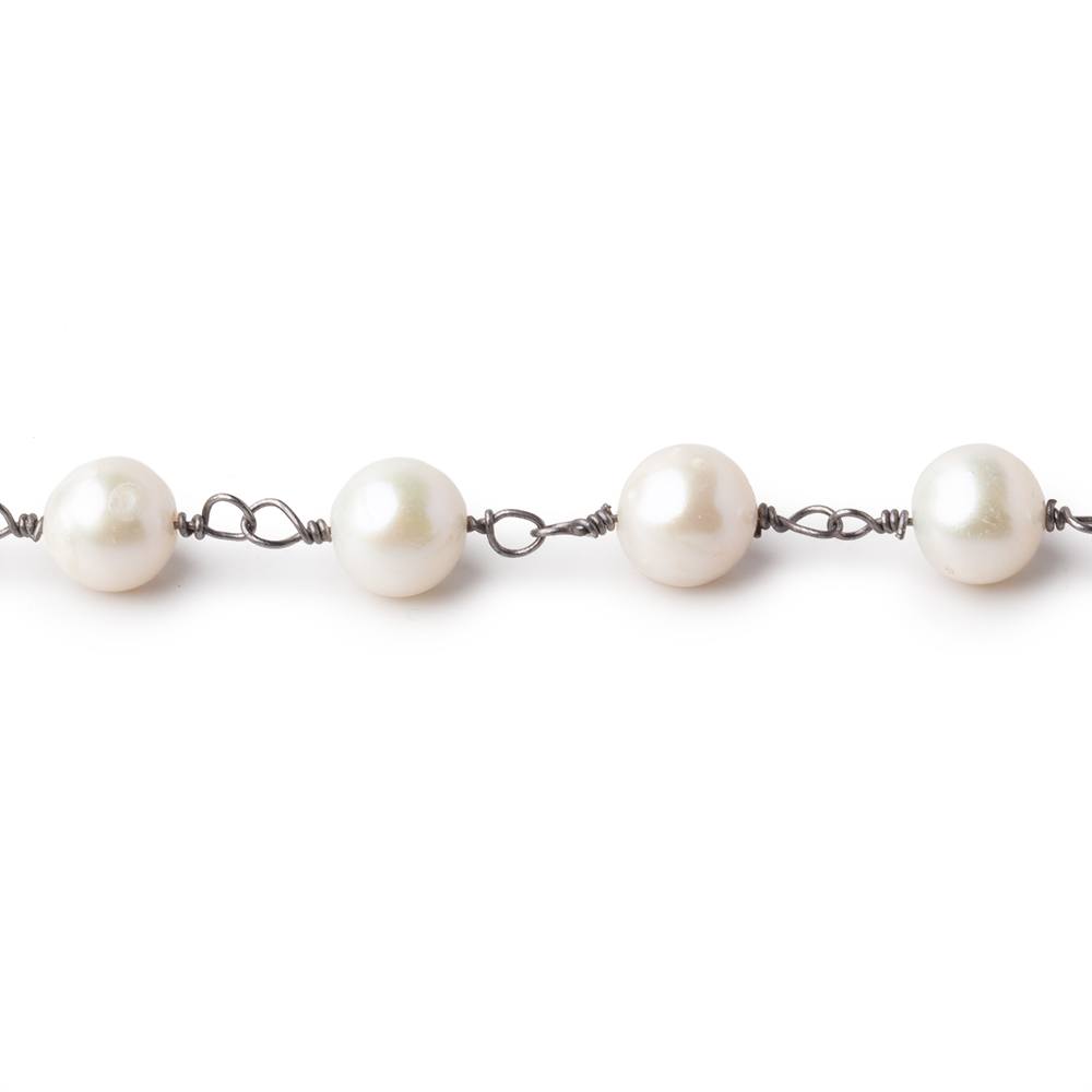 7x6mm Cream Off Round Pearl Black Gold .925 Silver Chain