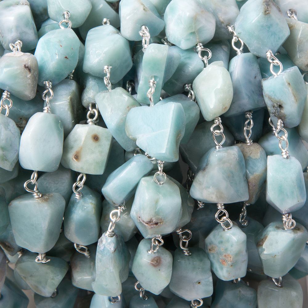 7x7-12x8mm Larimar faceted nugget .925 Silver Chain by the foot