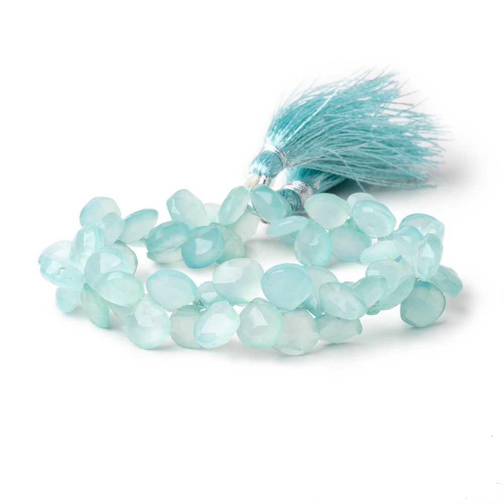 8-10mm Seafoam Blue Chalcedony Faceted Heart Beads 7.5 inch 52 pieces