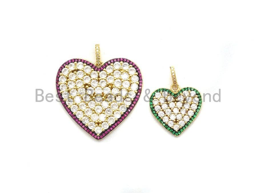 CZ Micro Pave Large Heart Pendant, Fuchsia Cz Pave Pendant, Fashion Jewelry Findings, Focal Charm, 21x21/33x35mm, sku#F688