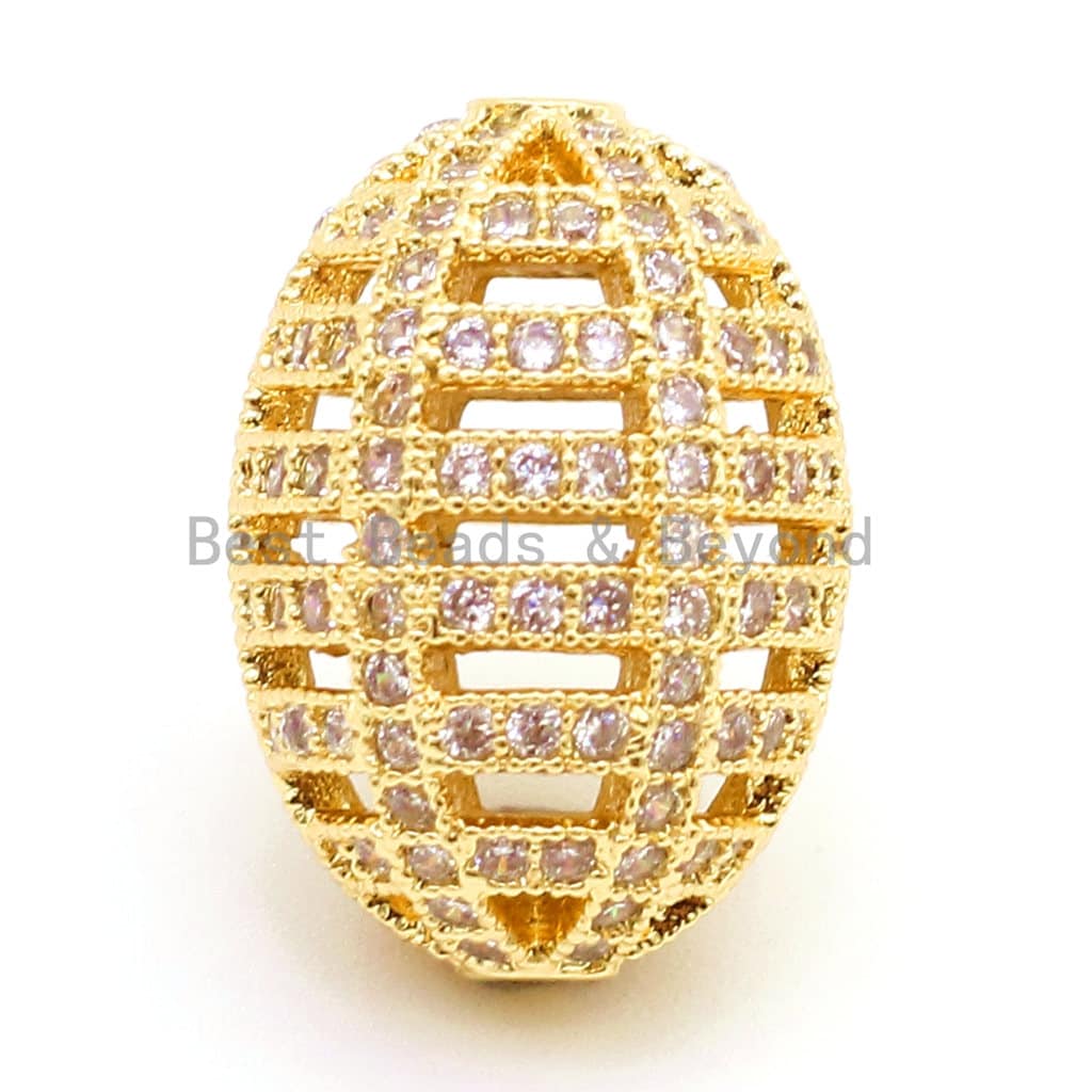 CZ Micro Pave Oval Cage Spacer Beads with Clear Crystal for Bracelet/Necklace, Cubic Zirconia Bracelet Charms, 17x11mm,sku#G54