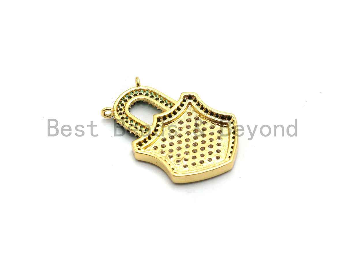 Colorful CZ Micro Pave Lock Pendant,Lock Pave Pendant,Turquoise/Fuchsia/Green/Cobalt/Yellow/Black plated, 18x26mm, Sku#F674