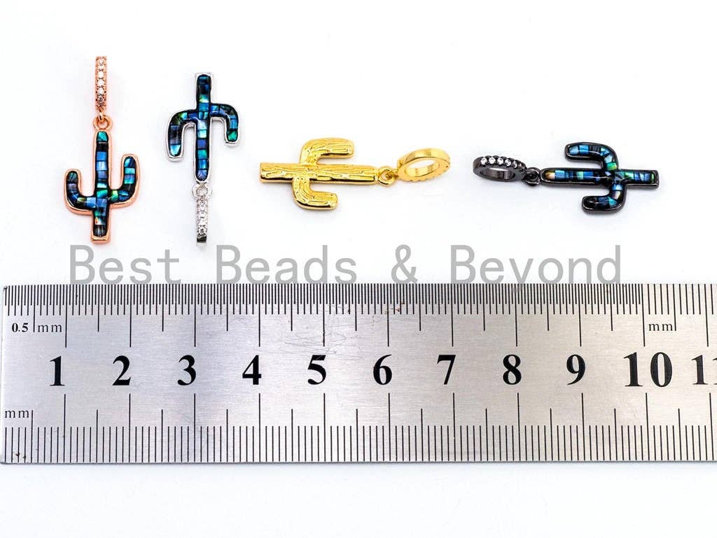 CZ Micro Pave CACTUS Pendant/Charm with Abalone Shell, Pave Findings/Cubic Zirconia Pendant, 12x22mm, 1pc, SKU#F465