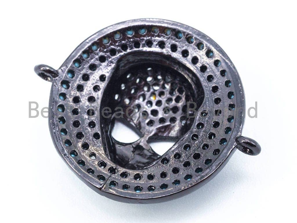 CZ Micro Pave Skull on Round Disc Gold/Silver/Black/ Rose Gold Connector, 20x25x6mm,sku#M40