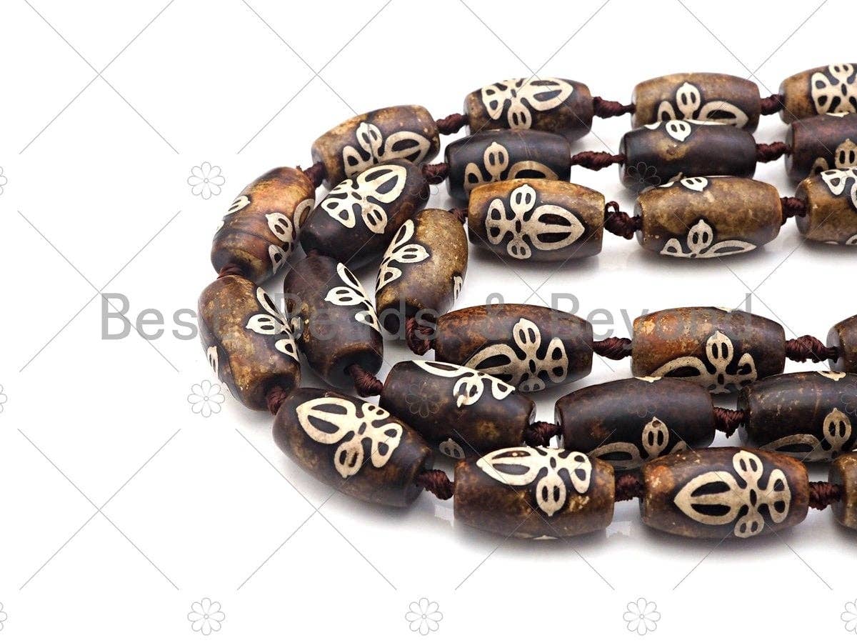 NEW STYLE Natural Tibetan Oval Shape Agate, Barrel Shape 15x25mm, 14" Full Strand, Natural Agate, DZI AgateSku#U973