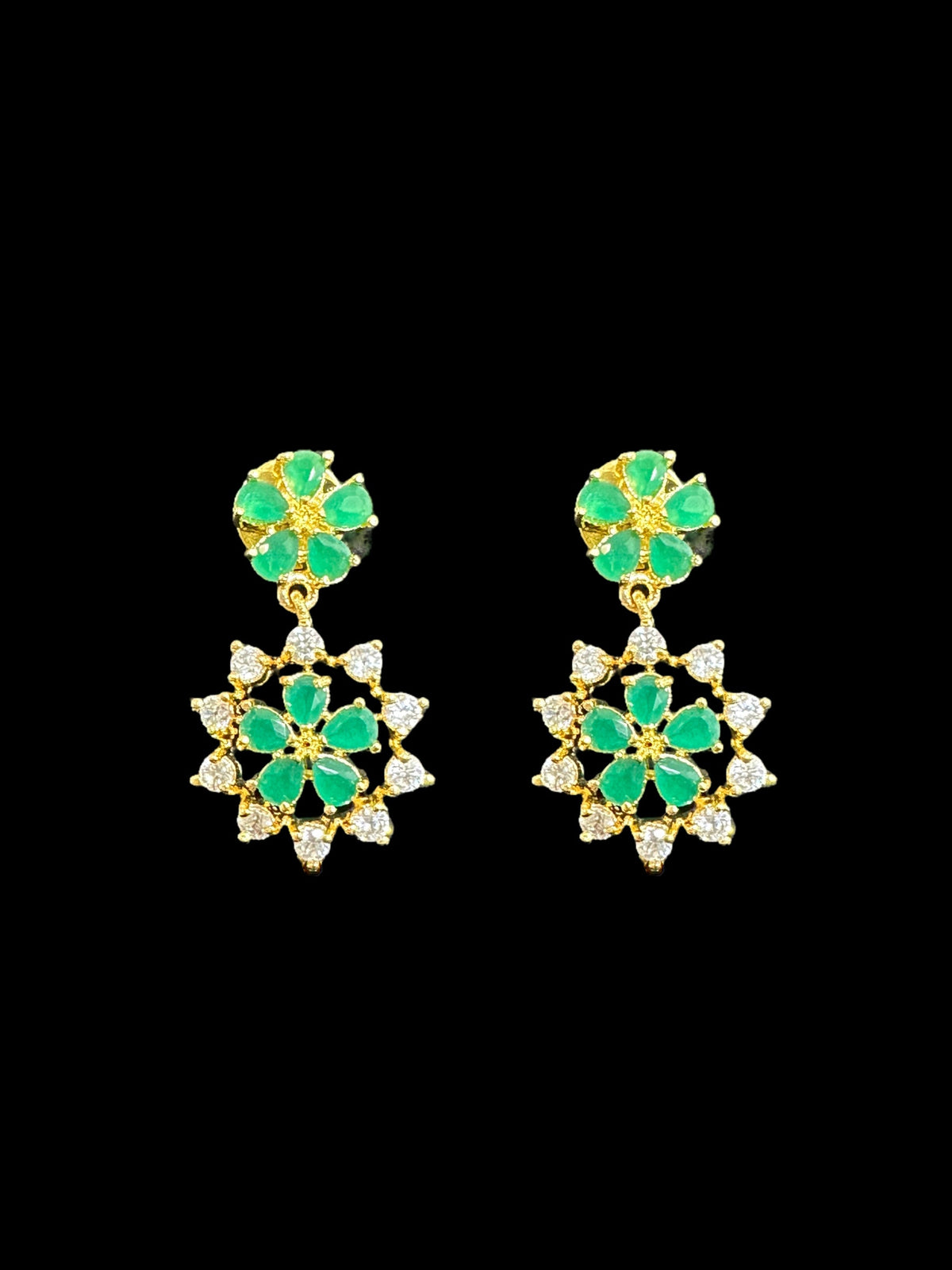DLN39 Megha long set in cz stones - Green (READY TO SHIP)