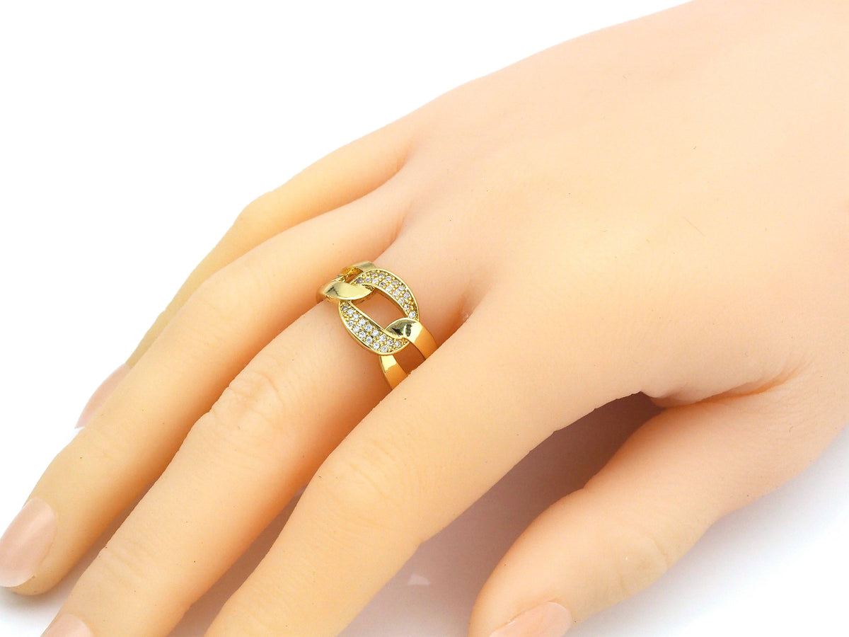 CZ Pave Oval Link Shape Adjustable Ring,X224
