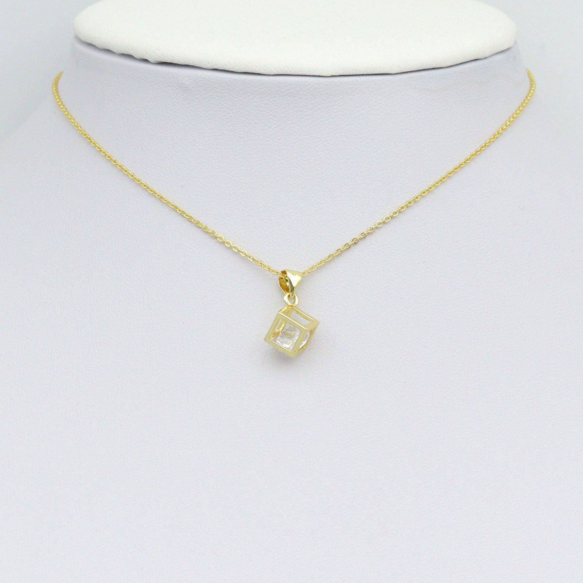 Clear CZ Gold Diamond Cube Cage Charm Pendant, Sku#LK1079