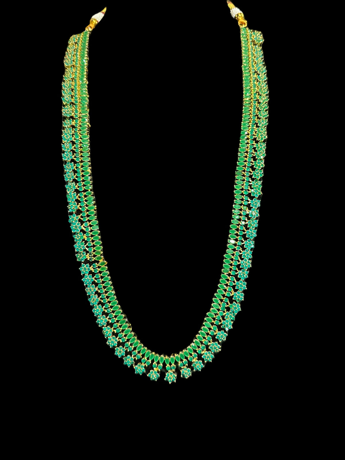 DLN41 Megha long set in cz stones - green (READY TO SHIP)