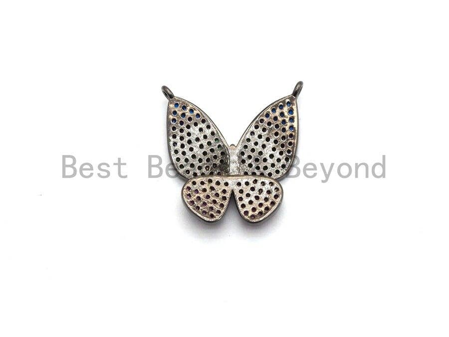Colorful CZ Micro Pave Butterfly Pendant, Butterfly Pave Pendant for Necklace, Gold/Rose Gold/Silver/Gunmetal plated, 19x20mm, Sku#F714
