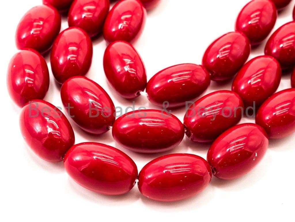 Red Natural Mother of Pearl beads,12x19mm Long Oval beads, Loose Oval Smooth Pearl Shell Beads, 16inch strand, SKU#T92