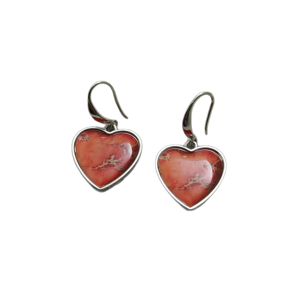 Retro Heart-Shaped Red Jasper Womens Fashionable And Unique Earrings