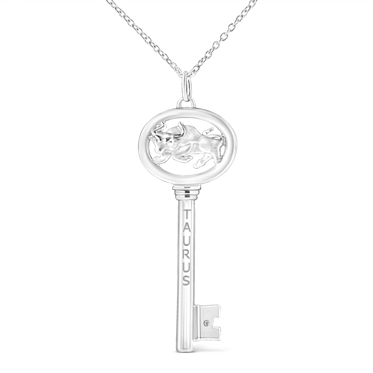 .925 Sterling Silver Diamond Accent Virgo Zodiac Key 18" Pendant Necklace (K-L Color, I1-I2 Clarity)