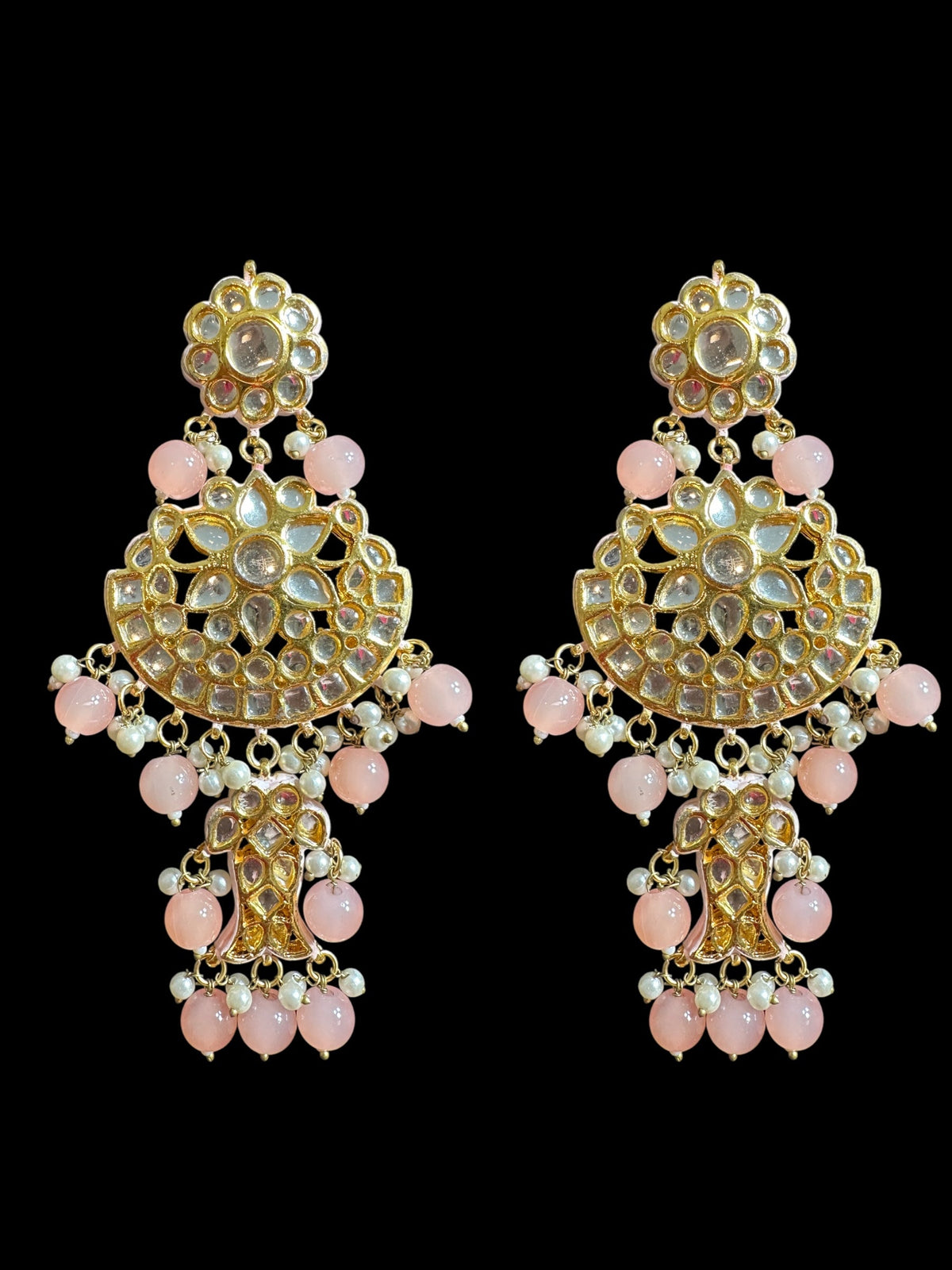 Farwah large Kundan earrings - peach ( READY TO SHIP )