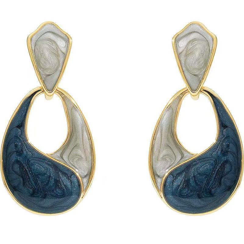 High-end Blue Water Drop Stud Earrings, Elegant French Hepburn Style Niche Jewelry