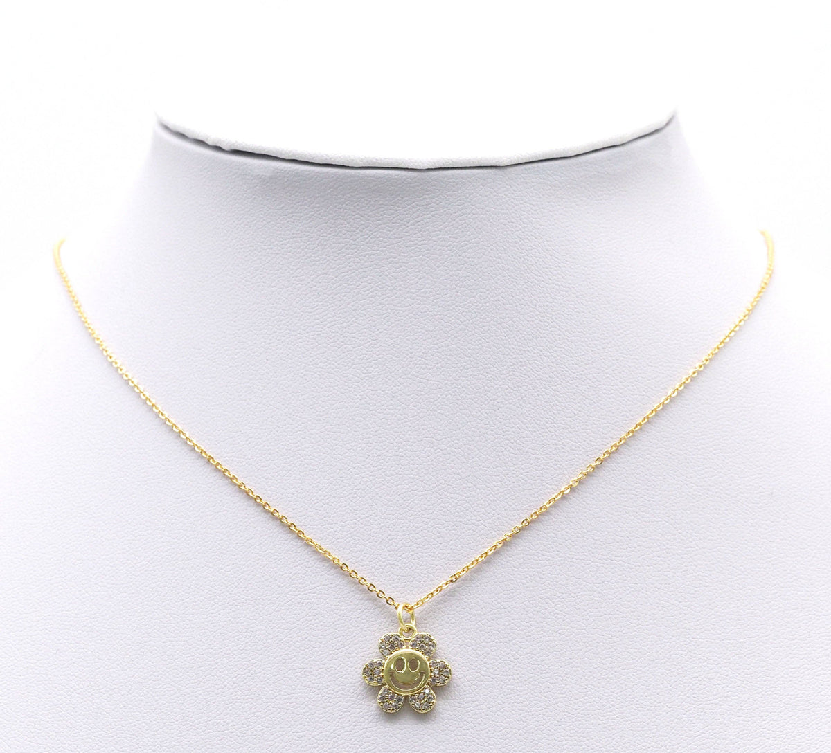 Gold CZ Smiley Face Flower Charm, Sku#L711