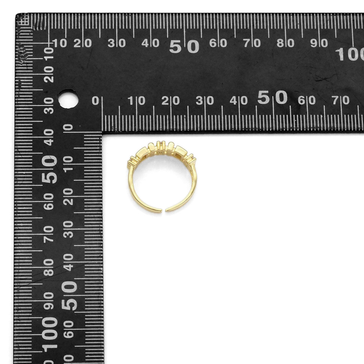 Gold Silver Round CZ Rectangle Bar Adjustable Ring, Sku#B372