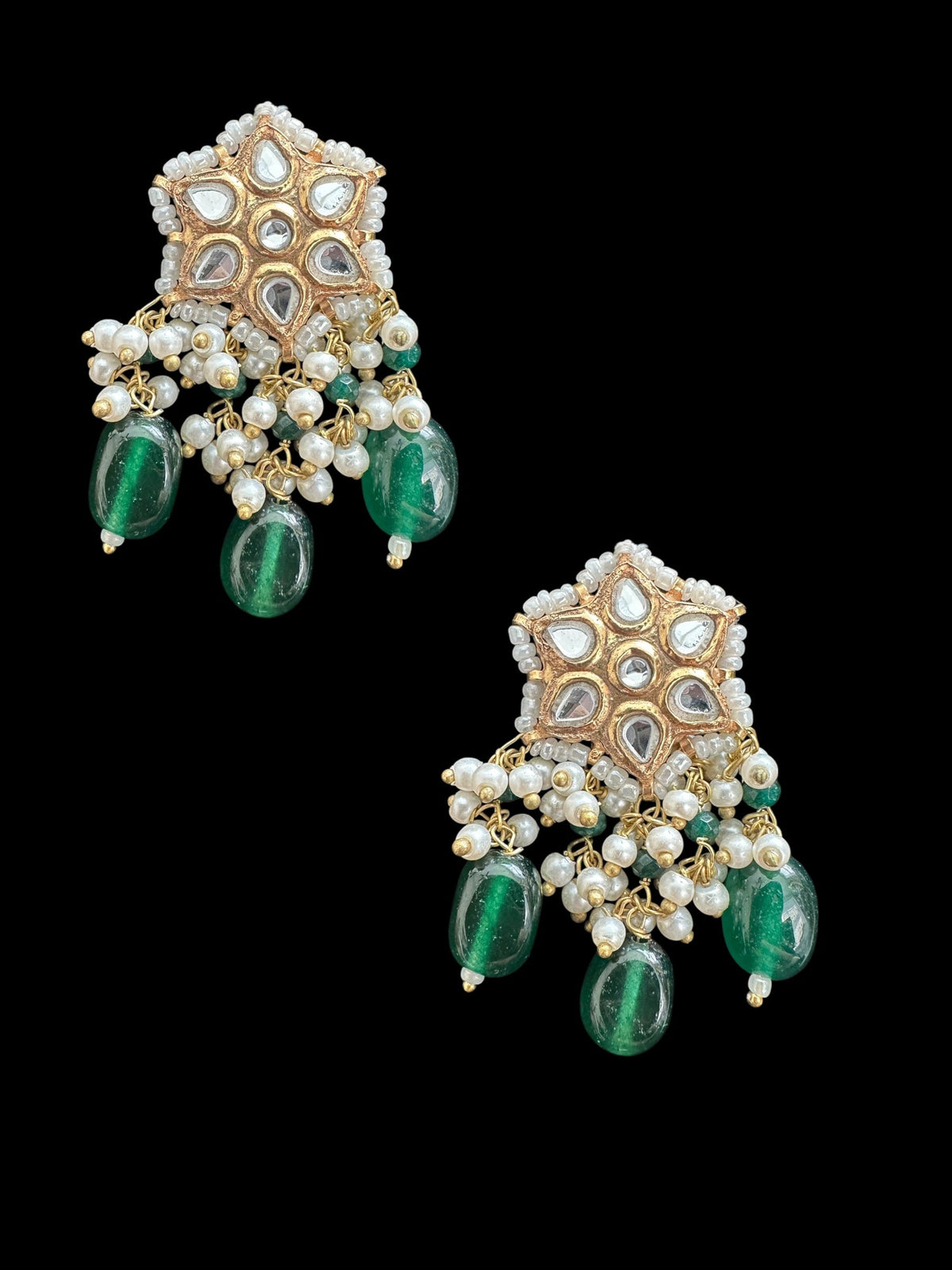 ET568 kundan tops / studs - green beads ( READY TO SHIP )