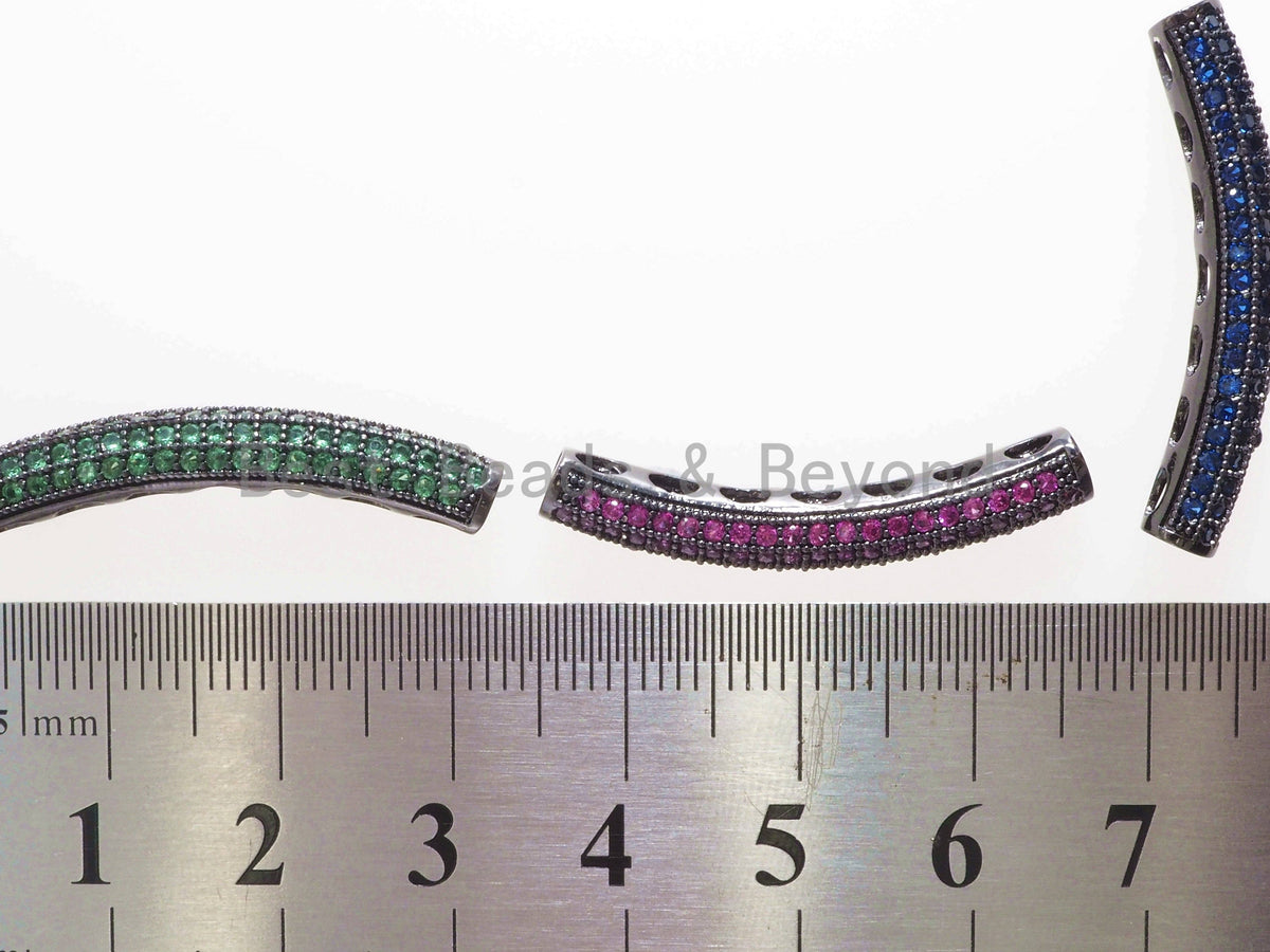 CZ Micro Pave Half Full Curve Tube for Bracelet, Purple/Fuchsia/Green/Bronze/Cobalt/Orange CZ Separator Tube, 32x5mm Tube Beads, sku#G401