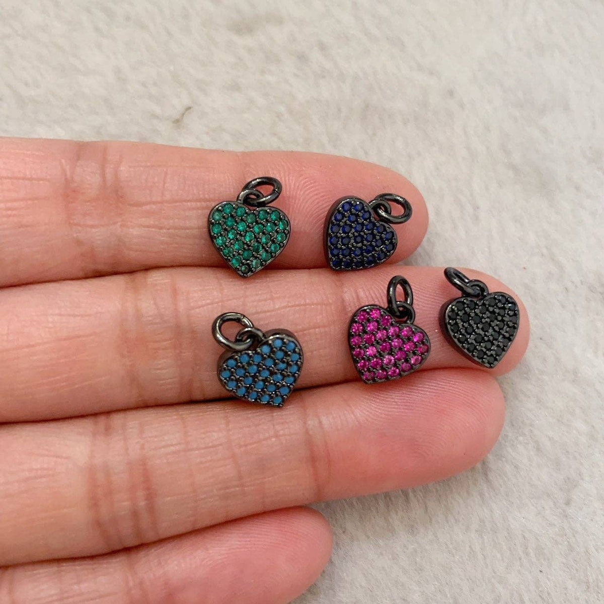Colored CZ Micro Pave Heart Pendant, Heart Shaped Pave Pendant, Turquoise/Cobalt Blue/Green/Fuchsia/Black,10mm/30mm, Sku#ML100