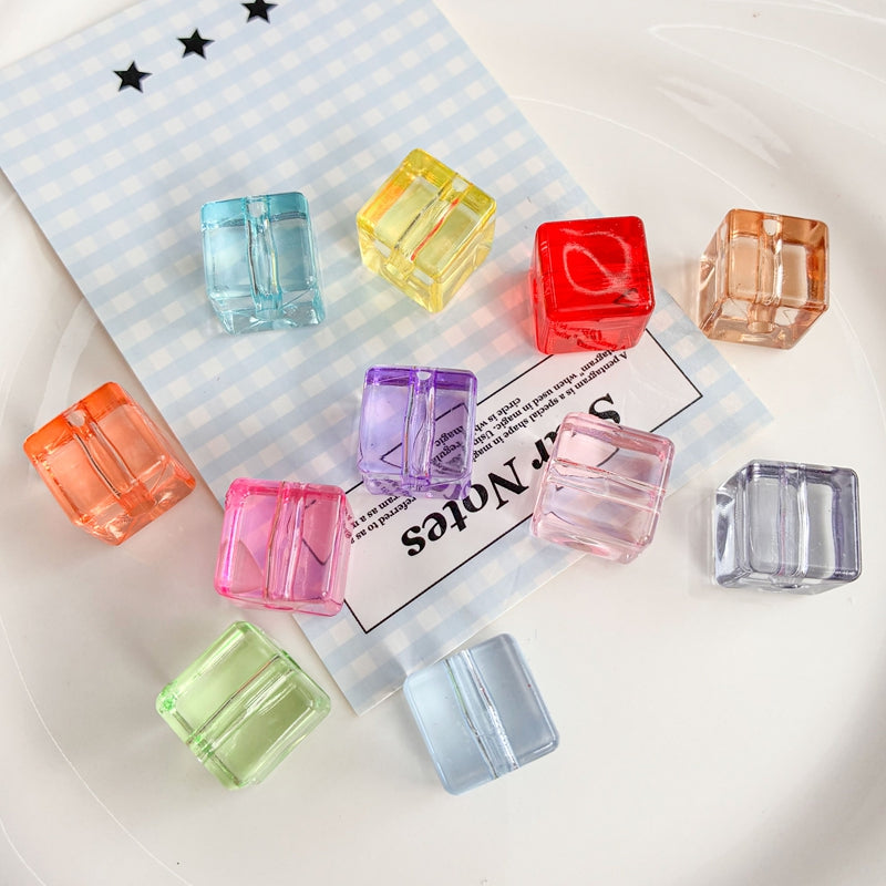 Flat Clear Acrylic Cube Beads, Framed Jelly Square Charms With Vertical Hole For DIY Jewelry Making, Bracelets, Necklaces & Keychains, Mixed Candy Colors