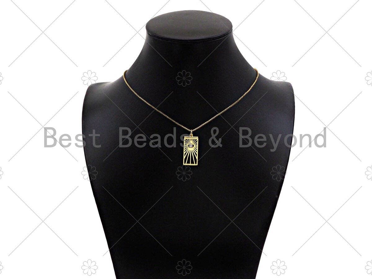 Gold Filled CZ Micro Pave Radial Evil Eye On Rectangle Shape Pendant,18K Gold Filled Charm, Necklace Bracelet Charm,12x25mm,Sku#F1400