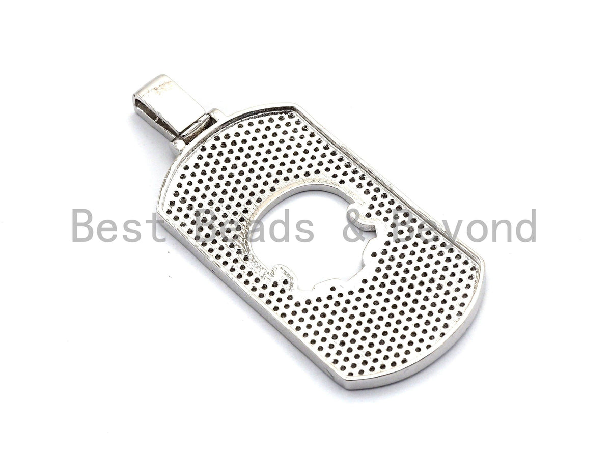 Large CZ Clear/Black Micro Pave Dog tag Hollow Out Skull Pen