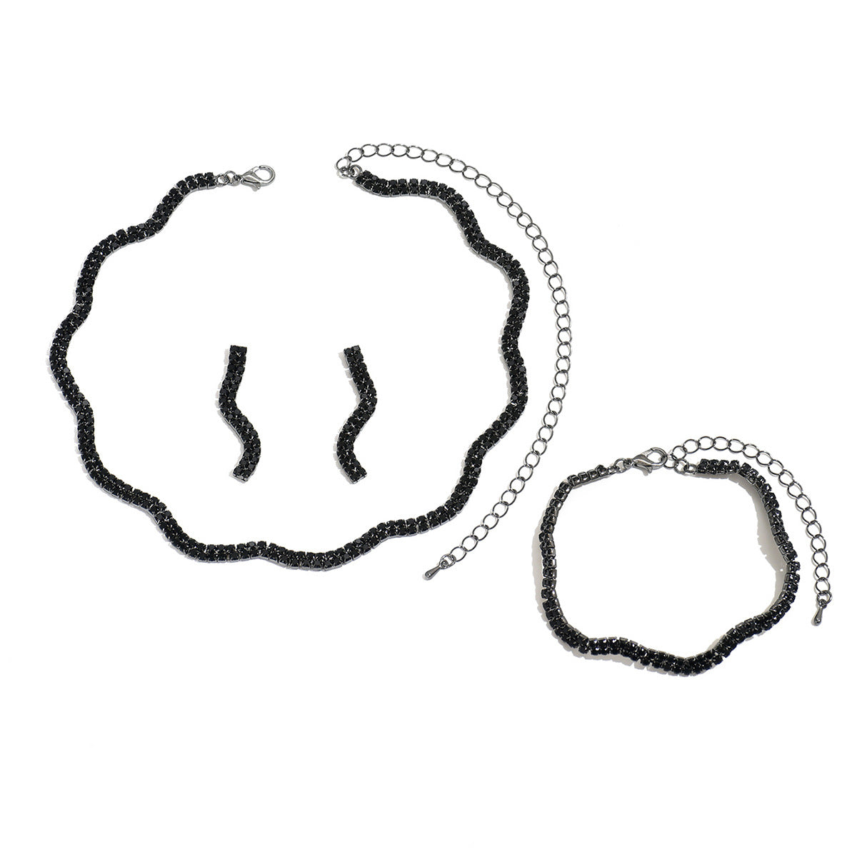 Cross-Border E-Commerce Supply European And American Fashion Claw Chain Rhinestone Necklace Earrings Bracelet Three-Piece Set Wholesale