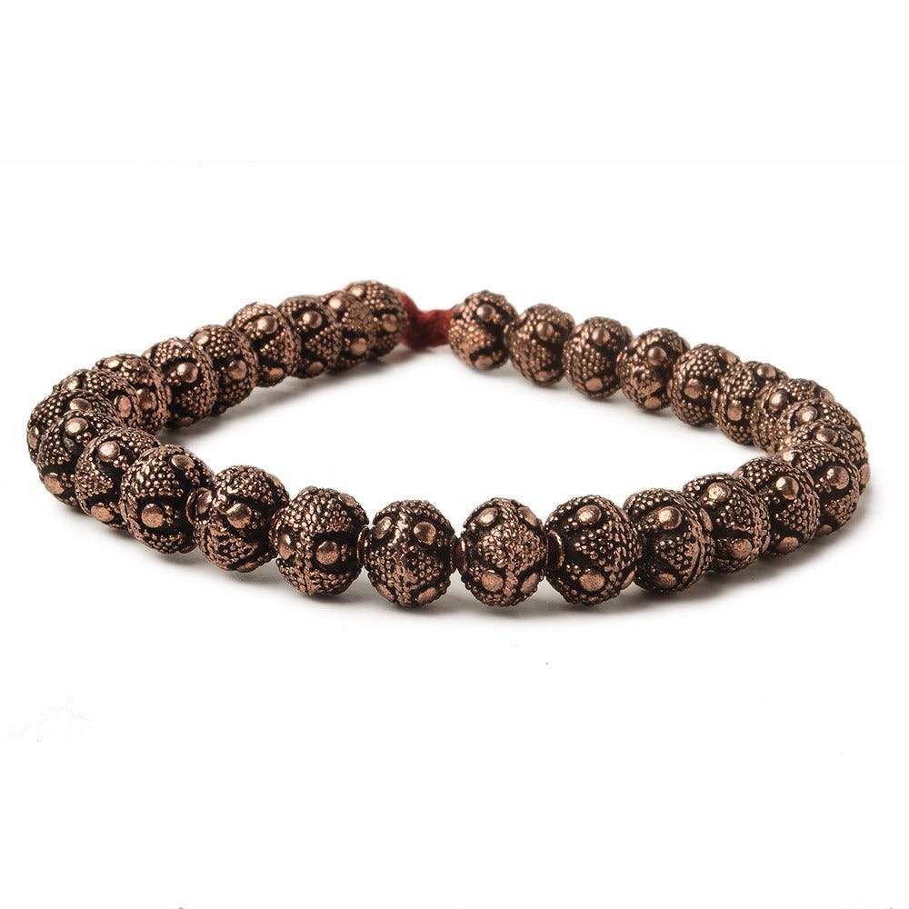 8mm Antiqued Copper Bead Miligrain Triangle & amp; Dot Design 8 inch 28 pcs