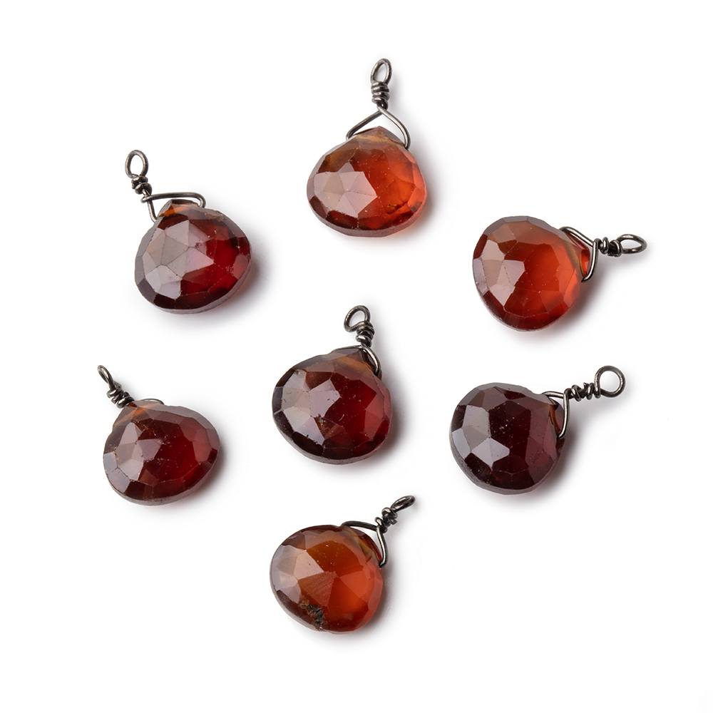 8mm Black Gold Wire Wrapped Hessonite Garnet Faceted Heart 1 Focal Pendant