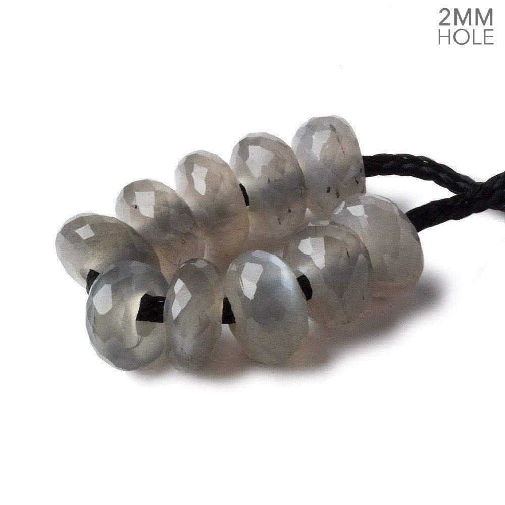 8mm Grey Moonstone 2mm Large Hole Faceted Rondelle Bead Set of 10