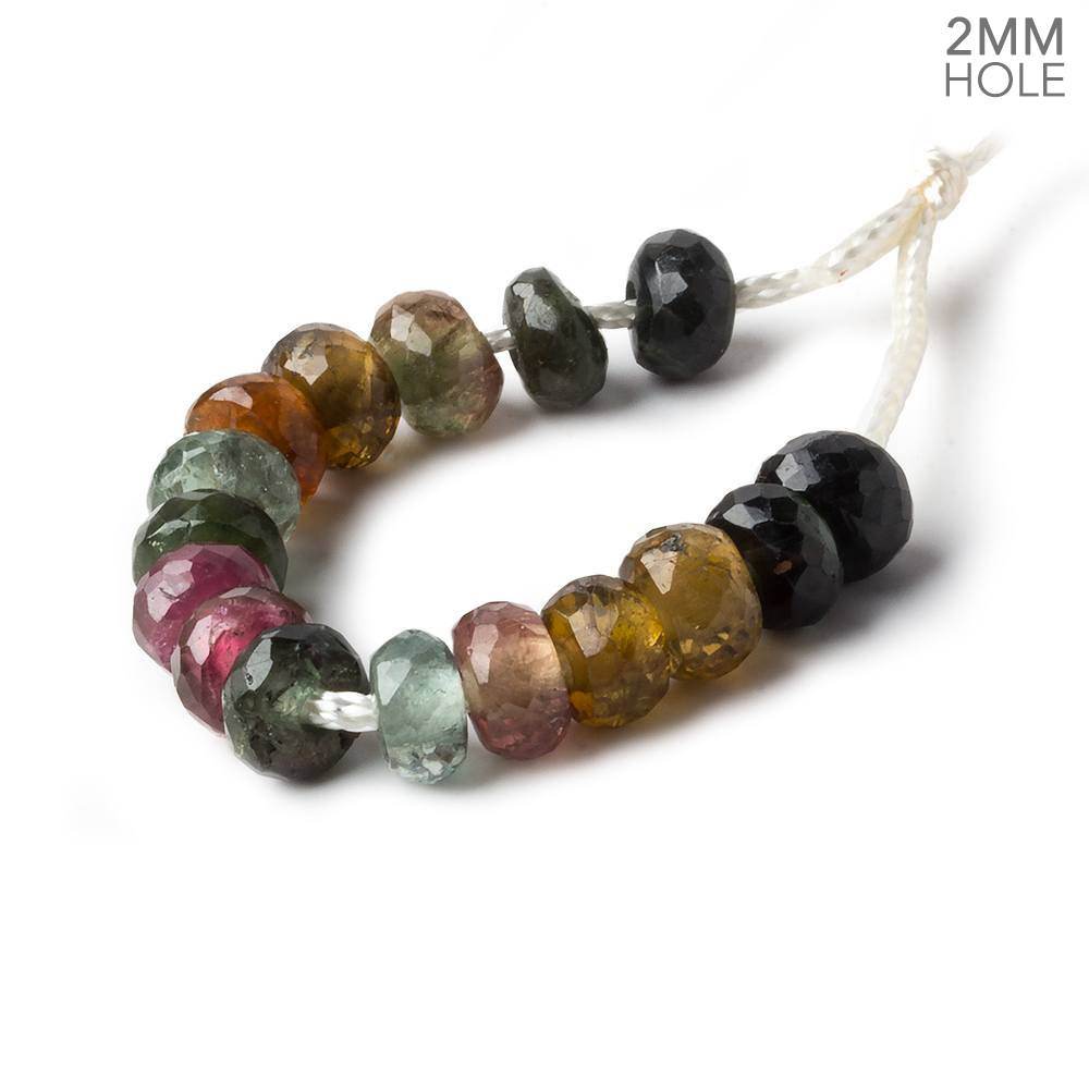 8mm Multi Color Tourmaline 2mm Large Hole Faceted Rondelle Bead Set of 16